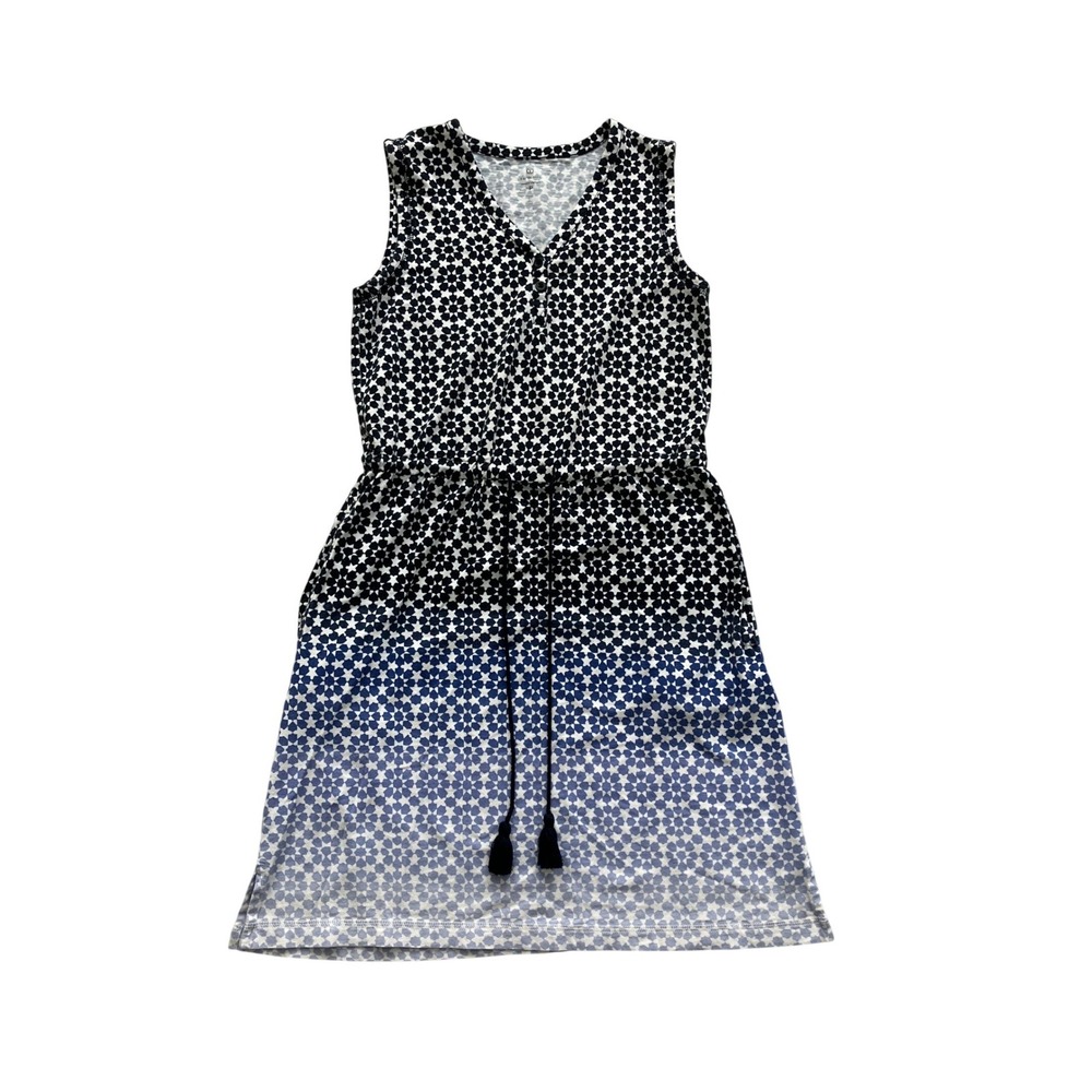 T by Talbots Womens Petite Sleeveless Ombre Geometric Print Dress Navy Blue P